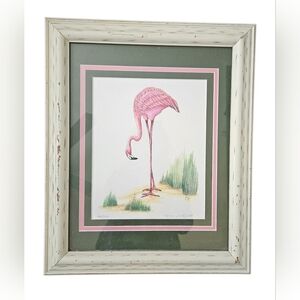 Tenya Whitfield PINK FLAMINGO Ltd Edition Print Framed 13-3/4 X 16-3/4 Coastal